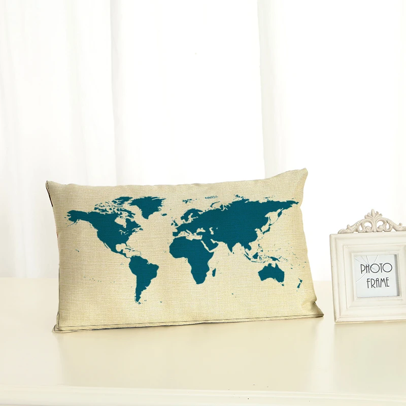 Map Cushion Covers Green Plant Home decoration 30x50 Decorative Beige Linen Pillow Case | Дом и сад