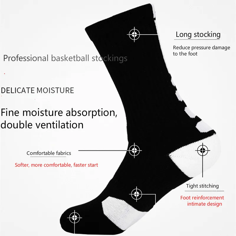 Баскетбольные Носки мужские профессиональные Элитные чулочный шов для занятий спортом на открытом воздухе Нескользящие толстые полотенца дно черный и белый серый