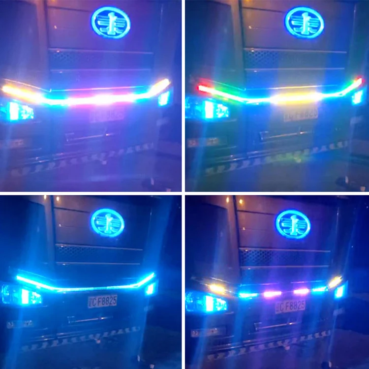 Perfect OKEEN Waterproof Flexible Car Trunk RGB Led Strip 24V Auto Trunk Tail Brake Running Light Flowing Yellow Turn Signal Light Strip 11