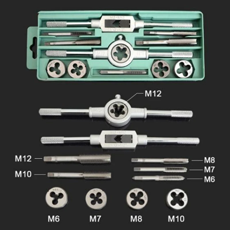 QUK  Wrench Hand Tap And Die Set Hand Spiral Point Straight Fluted Screw Traight Taper Reamer Alloy Metal Tools 1220Pcs M3M129