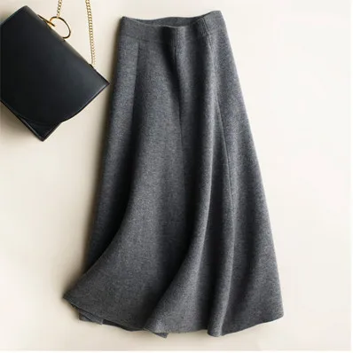 new cashmere long skirt wool knit a word skirt female long section high waist solid color loose umbrella skirt skirt - Цвет: gray