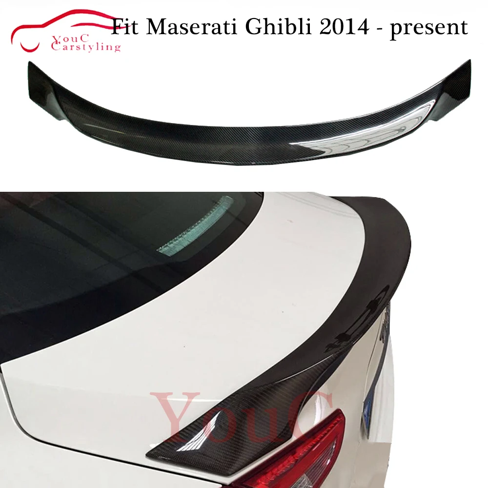 

For Maserati Ghibli Carbon Fiber Rear Spoiler Trunk Boot Lip ASPEC Style Real Carbon Wing Spoiler 2014 + 4-door sedan