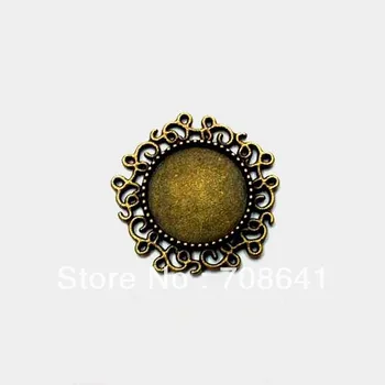 

14mm Vintage Antique Bronze Zinc Alloy Round Bezel Tray Filigree Pendant Charms Blank Settings DIY Glass CABs Making Wholesale