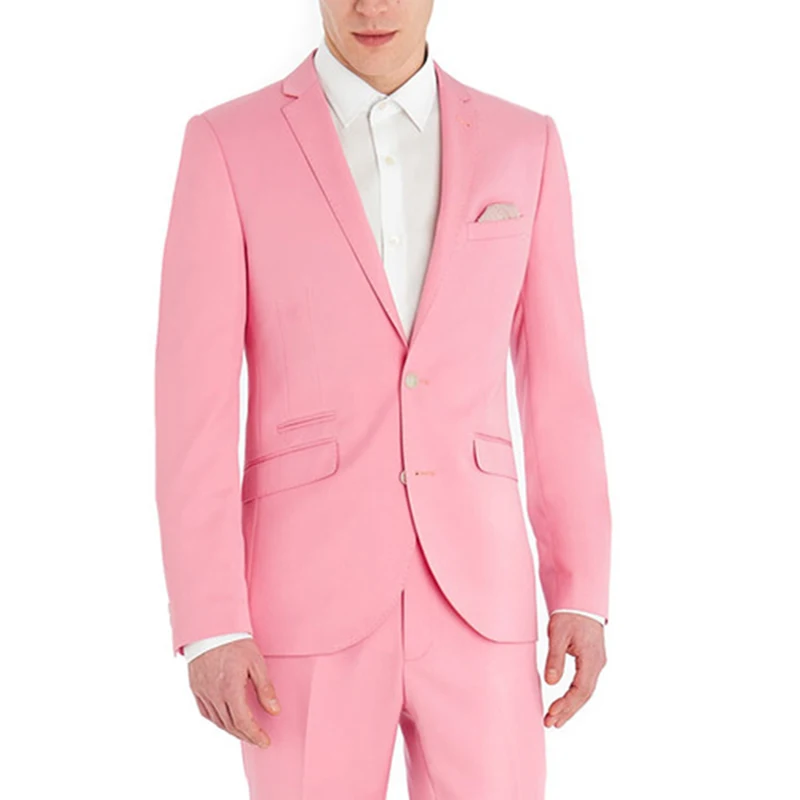

Mens Pink Two Button 2 Piece Suit Mens Slim Fit Wedding Prom Groom Tuxedos Evening Jacket Pants Casual Notch Lapel Blazer