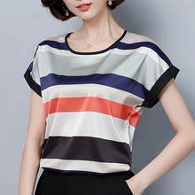 Womens Tops and Blouses Silk Blouse Striped Shirt Ladies Blusas Femininas Elegante Korean Fashion Clothing Plus Size 5xl