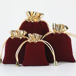 5 шт./партия винтажные бархатные пакеты винно-красные подарочные сумки из органзы на шнурке Свадебные Упаковочные пакеты для ювелирных