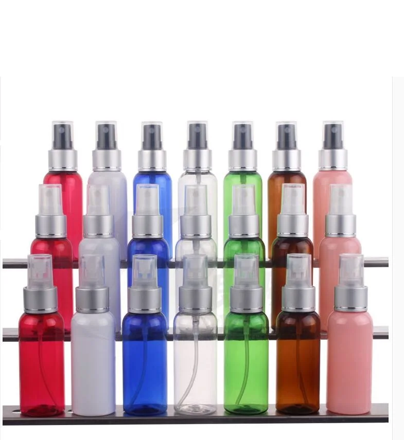 

50ml plastic PET bottle silver collar white/transparent/black pump for toner/water/toilet/fine mist sprayer skin care packing