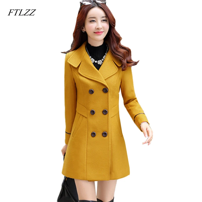 FTLZZ женское Шерстяное теплое длинное пальто больших размеров, женское приталенное шерстяное пальто с лацканами, осенняя зимняя кашемировая верхняя одежда