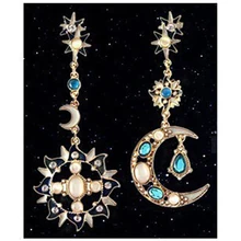The New Arrival Multicolor Luxury Opal Jewelry Crystal Earrings Asymmetric Shape Of The Sun And Moon