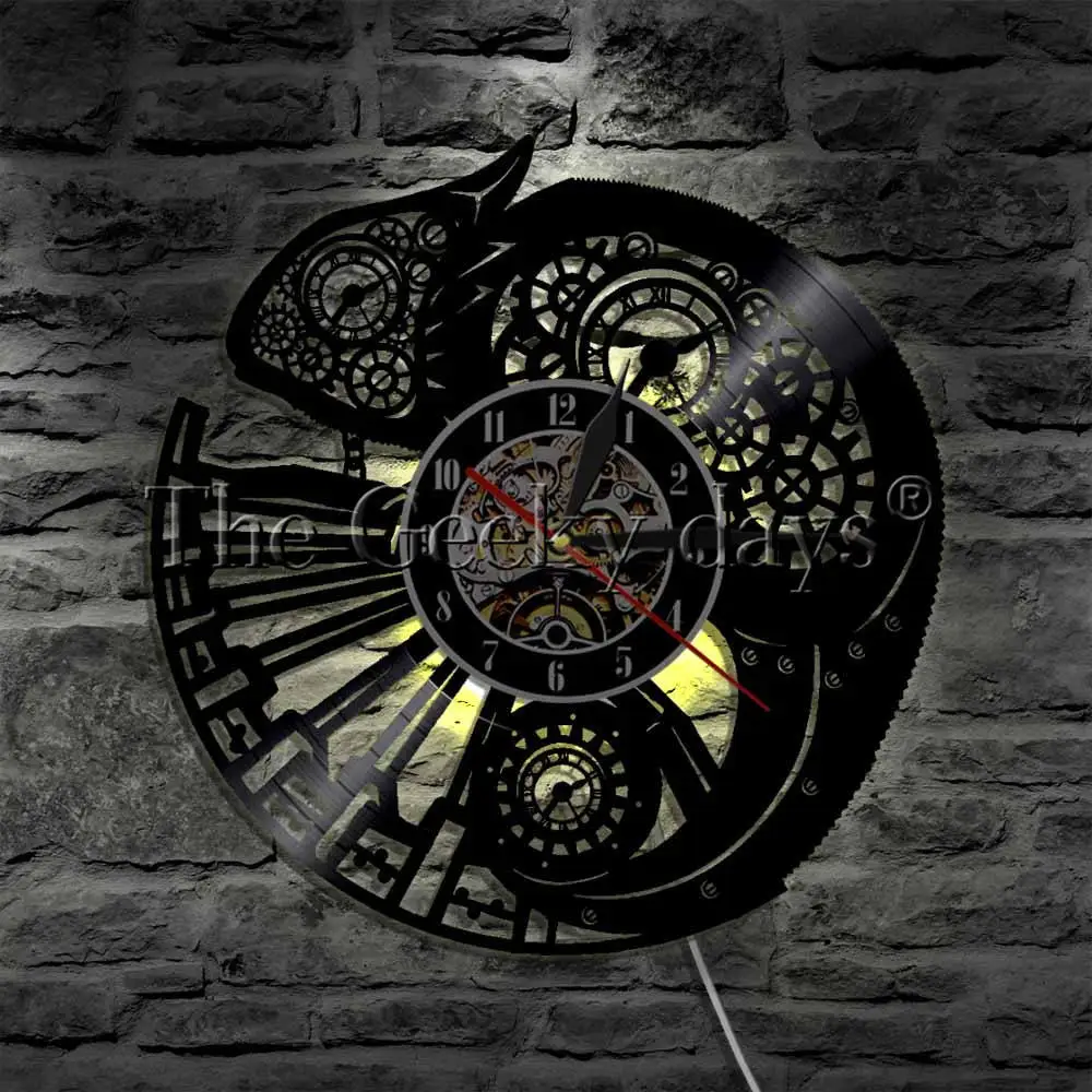 1 шт. Хамелеон техно дизайн животных механизм шестерни настоящая Виниловая пластинка настенные часы ручной работы подарок