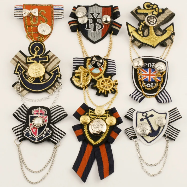 

Fashion jewelry academic women pins/handmade fabric embroidery chain brooch kids men shirt blazer accessories/broches/corsages