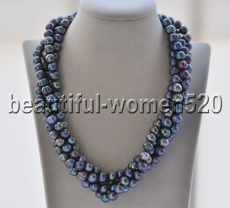 ^*Best Offers Z8860 4Strands 10mm Peacock-Black Round Freshwater Pearl Necklace Magnetic 20inch