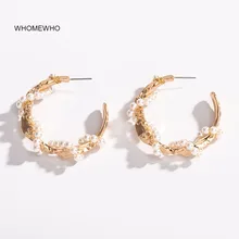 Золотые металлические ручной работы Жемчуг Бусины обернутые геометрические минимализм серьги-кольца летние корейские модные женские вечерние ювелирные изделия