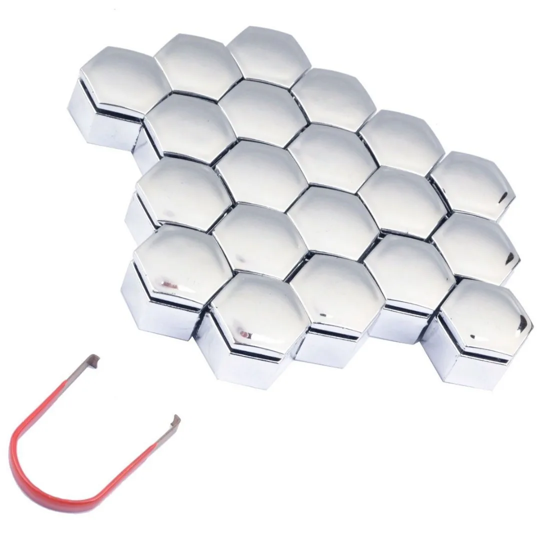 Mayitr 20pcs Auto Hub Screw Cover 22MM Wheel HEX Nut Bolt Cap Cover+Removal Tool for Car Socket Protection Chrome
