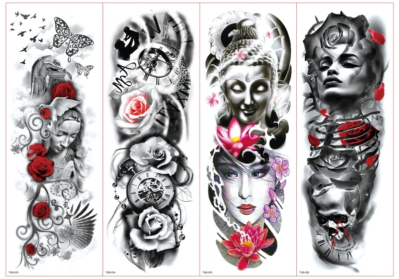 Водостойкие Временные татуировки рукава для женщин мужчин череп розы татуировки нарукавник большой рукав татуировки Сексуальная Татуировка наклейка мальчик