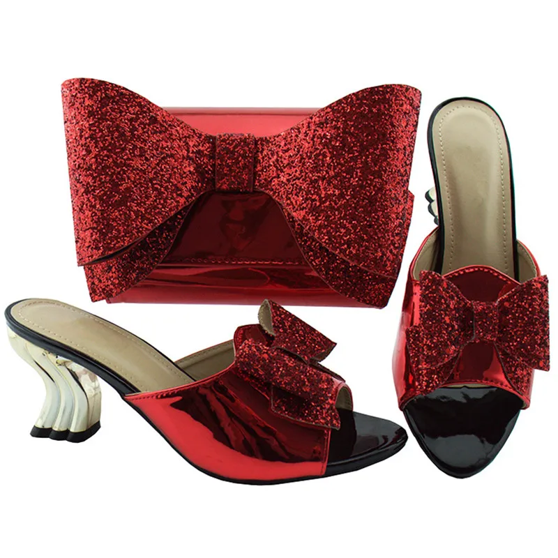 Итальянская женская обувь и подходящая Сумочка в комплекте, обувь и подходящая Сумочка в нигерийском стиле, вечерние туфли и сумочка в африканском стиле - Цвет: Красный