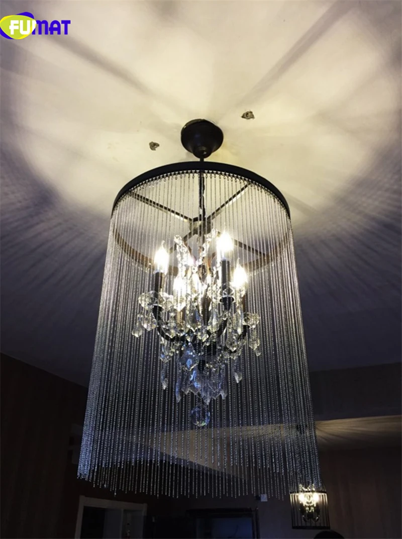 FUMAT RH Style Crystal America Retro Villa Chandeliers Lamps Waterfall Art Frame Living Dinning Study Room Hanging Light Fixture 3