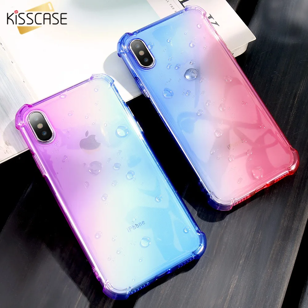 

KISSCASE Case For iPhone 7 8 Plus Gradient Color Clear Soft Silicon Shockproof Phone Cases For iPhone 6 6S Plus X Capinhas Coque