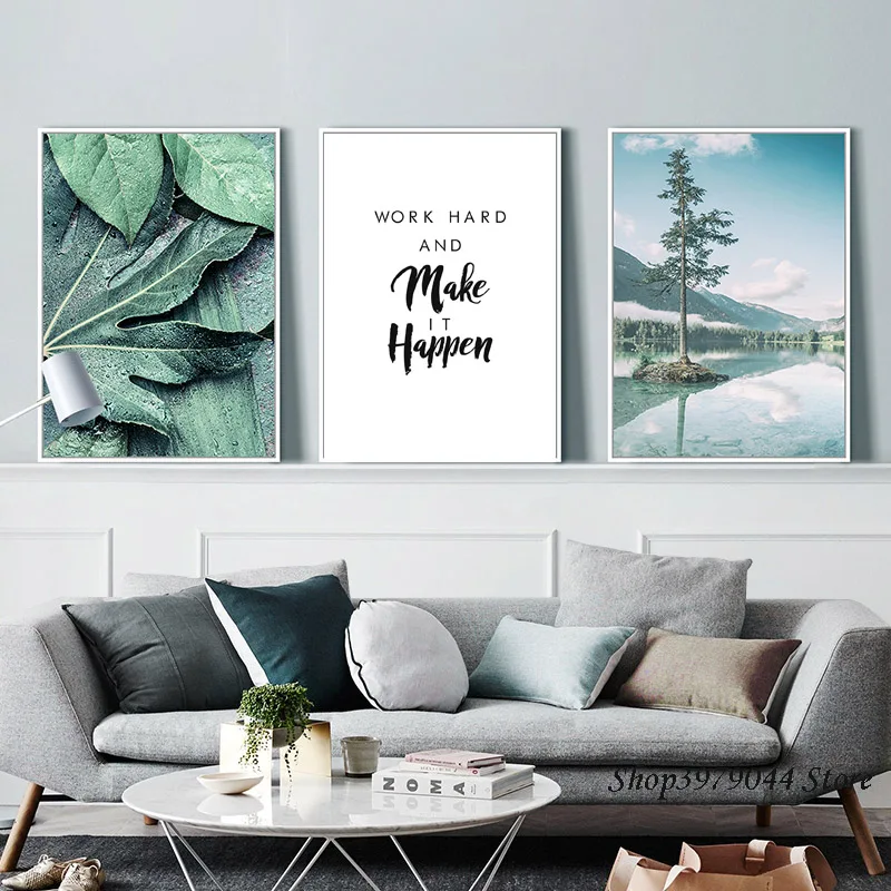 

Nordic Poster Green Leaf Posters Landscape Canvas Painting Wall Picture Canvas Art Paintings For Living Room Wall Unframed