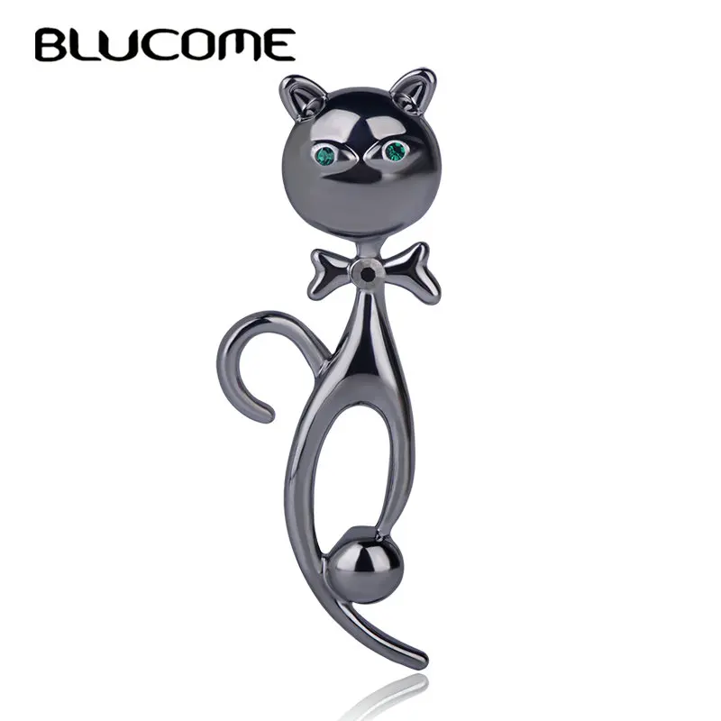 

Blucome Exquisite Gun Black Color Cat Shape Brooch Alloy Crystal Jewelry For Women Mother Child Suit Coat Sweater Accessories