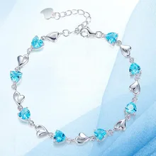 Красный Ёлки Ювелирные украшения романтический голубое сердце Форма фианит сердце стерлингового серебра 925 Браслеты для Для женщин свадебный подарок