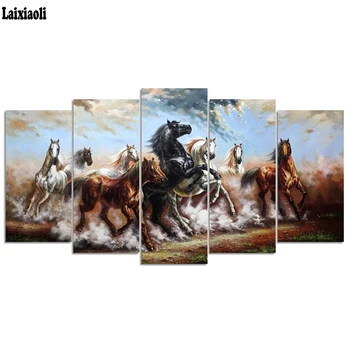 

5pcs set Full Square/Round Drill 5D DIY Diamond Painting"Horse Illustration"Embroidery Rhinestone Cross Stitch Mosaic Home Decor
