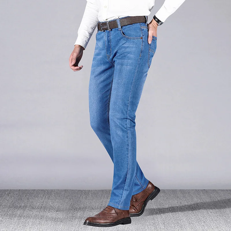 Spring Summer Fashion Men Jeans Straight Fit Elastic Basic Simple Casual Smart Jeans Men Denim Pants Classical Business Jeans
