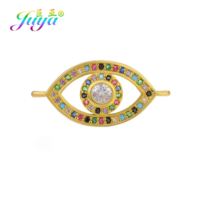 

Juya Colorful Stone Evil Eye Charms Micro Pave Zircon Handmade Greek Evil Eye Connector Charms For DIY Bracelet Necklace Making