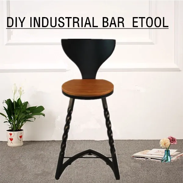 Industrial chair powder coating finish metal twist leg frame rounded wood w/backrest bar stool