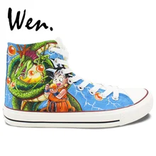 Вэнь ручная роспись Аниме обувь Dragon Ball символов высокие холщовые спортивная обувь для мужчин женщин День рождения рождественские подарки