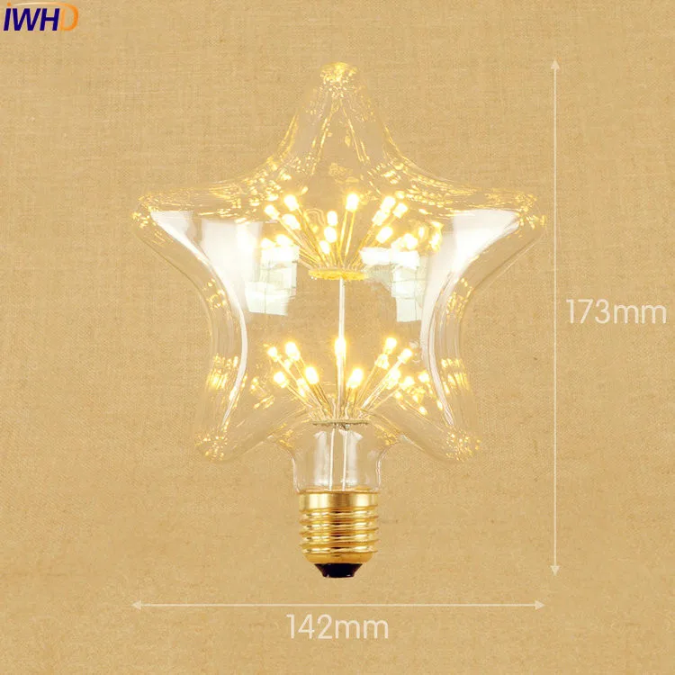 IWHD Star E27 220V 3W светодиодный светильник винтажный лампочка лампа Эдисона в стиле