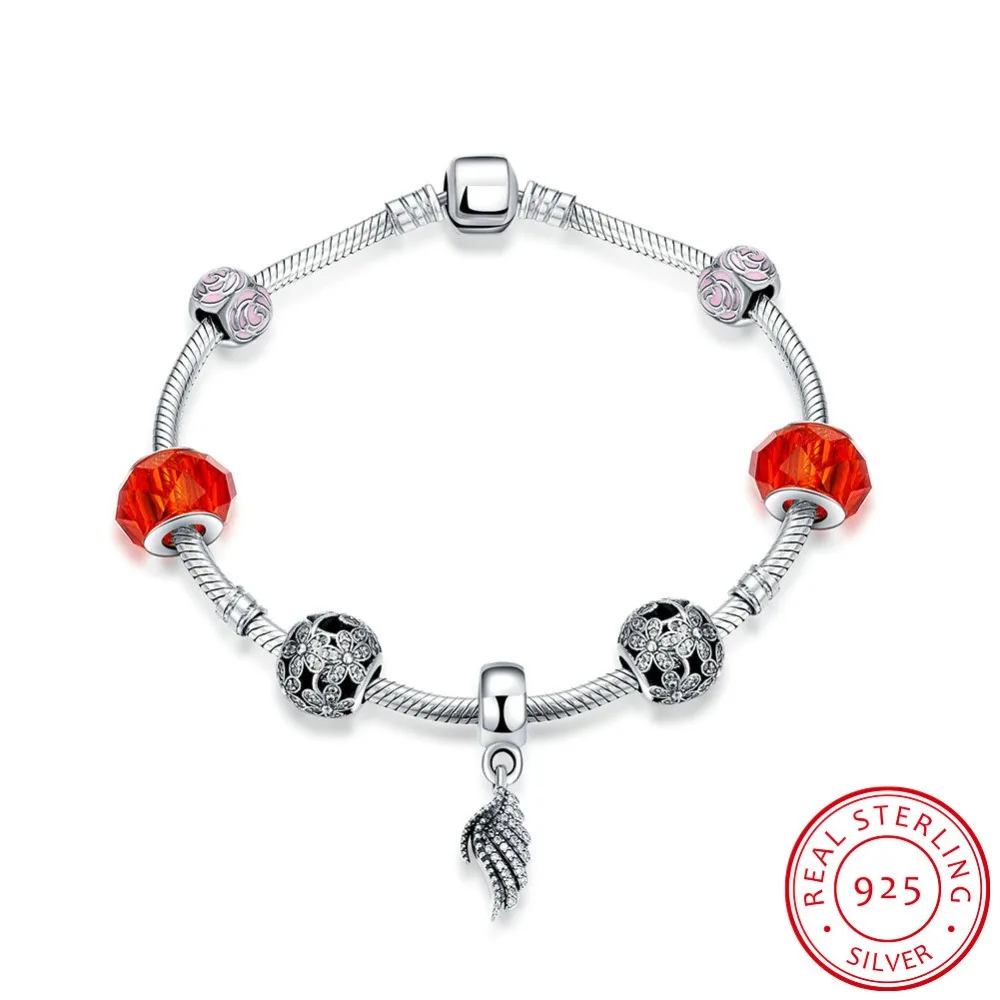 

925 Sterling Silver Bracelets for Women 2016 High Quality Jewelry Beads Bracelet with Zirconia Wing Charms Bracelet Femme