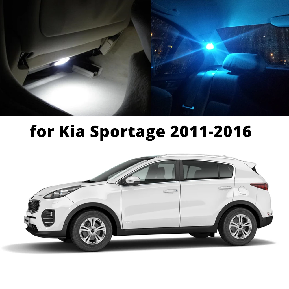 

WLJH 9pcs Pure White Ice Car LED Lamp Bulbs Map Dome Trunk License Plate Light Interior Package Kit For 2011 - 2016 Kia Sportage