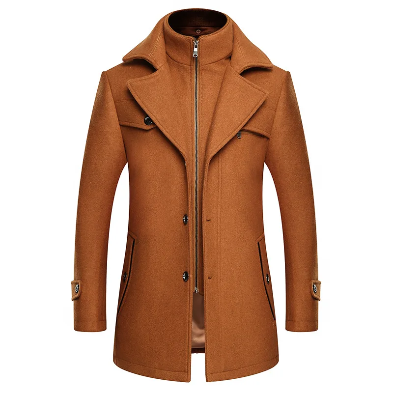 

Winter Trench Coat Men Wool Thicken Windbreaker Male Casual Long Jackets and Coats Casual Zippers Outwear Overcoat 2019 R1636