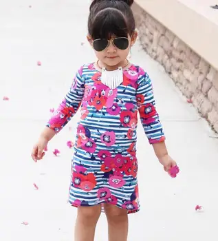 

5pcs/lot New Autumn Kids clothes Baby Girls Dress floral striped Dress Girl's Dress 2-7T sylvia 546050697702