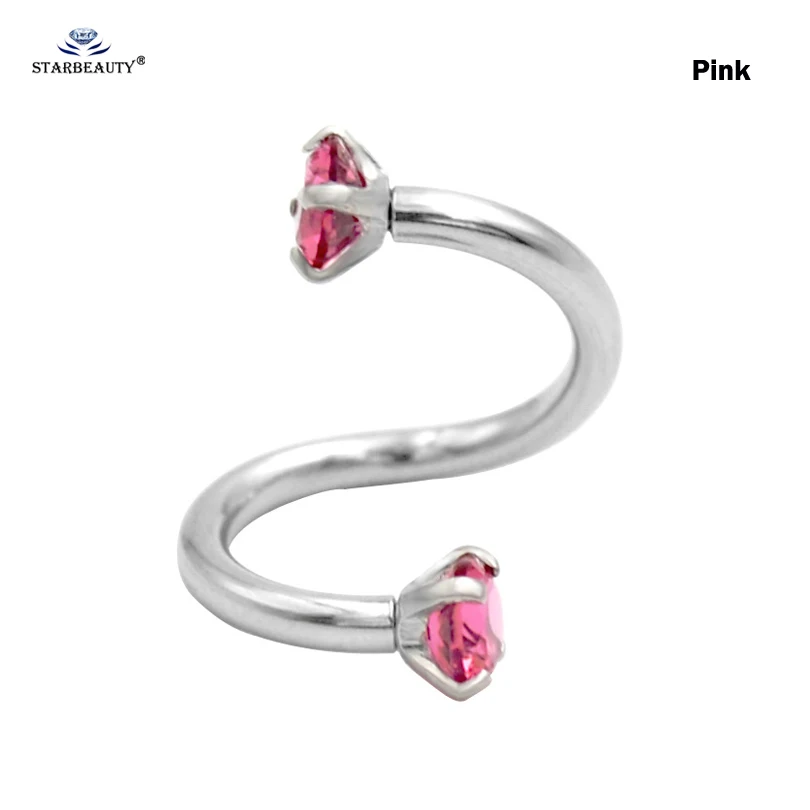 Pink Starbeauty, 1,2*8 мм, s-образная форма, Круглый драгоценный камень, трагус, спираль, пирсинг, Orelha, серьги из нержавеющей стали для хряща - Окраска металла: Pink