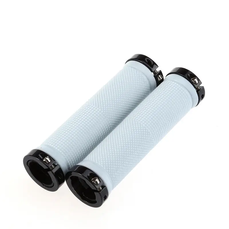 A Pair of Mountain Bike Bicycle MTB Non-Slip Rubber Lock On Handlebar Grips(White