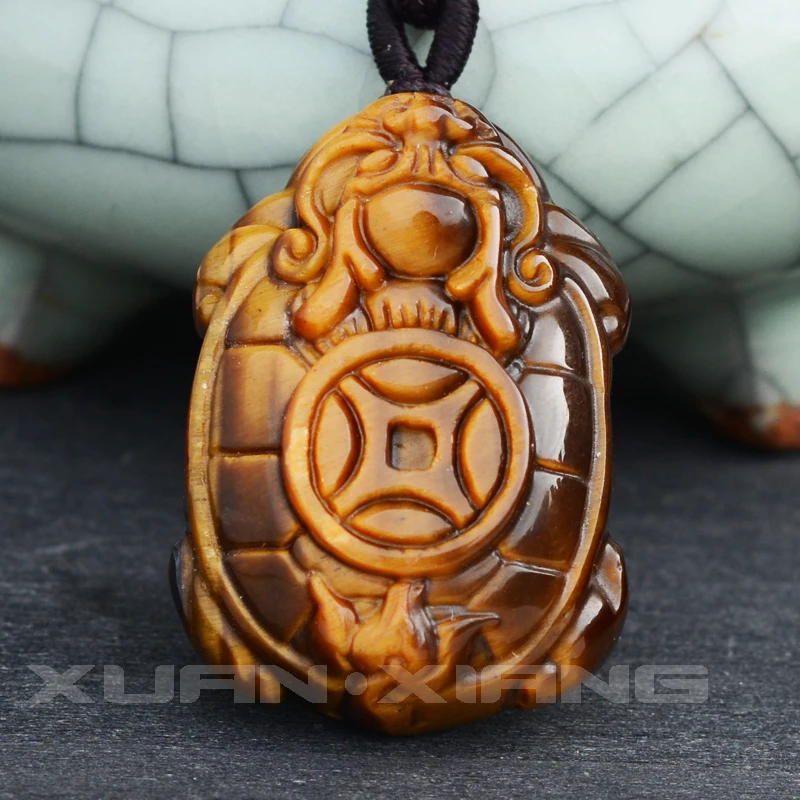 

2018 Men Pendants Necklaces Natural Yellow Tiger Eye Stone Dragon Turtle Pendants Gift for Women Fashion Jewelry Free Rope