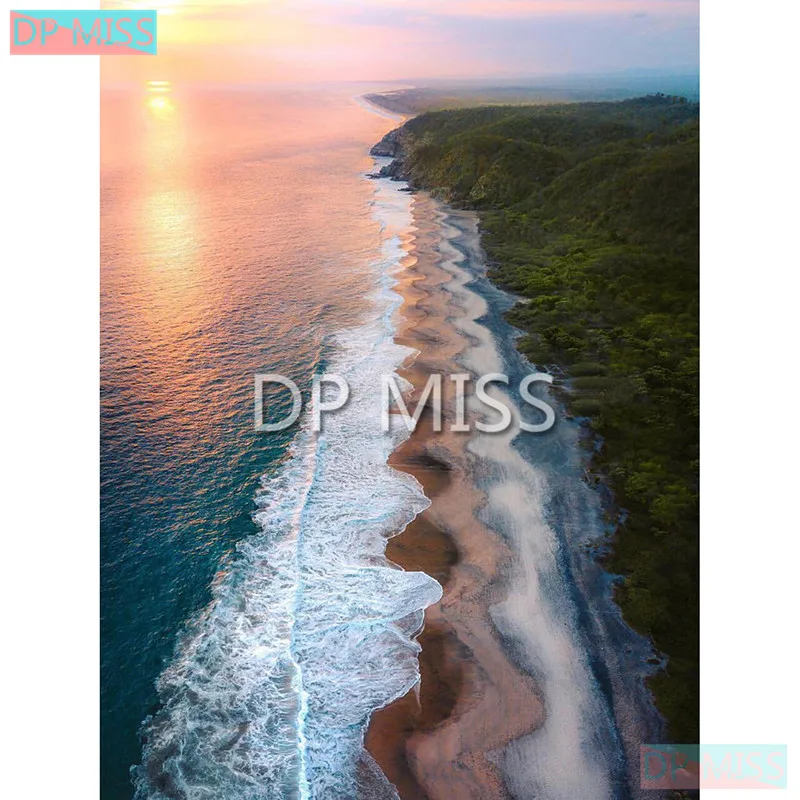 5D DIY полностью квадратная Алмазная Картина Вышивка крестом &quotSunrise high tide&quot 3D