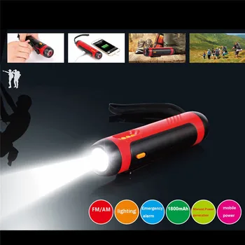 

Outdoor Multifunctional Alarm Flashlight FM Radio Mobile Phone Charging Flashlight LED Gand-Operated Power Zaklamp 40DC10