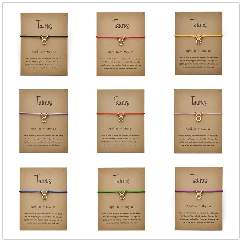 

Fashion Jewelry 12 Constellation Zodiac Taurus Lucky Rope Bracelet Bangles For Women Men Birthday Gift