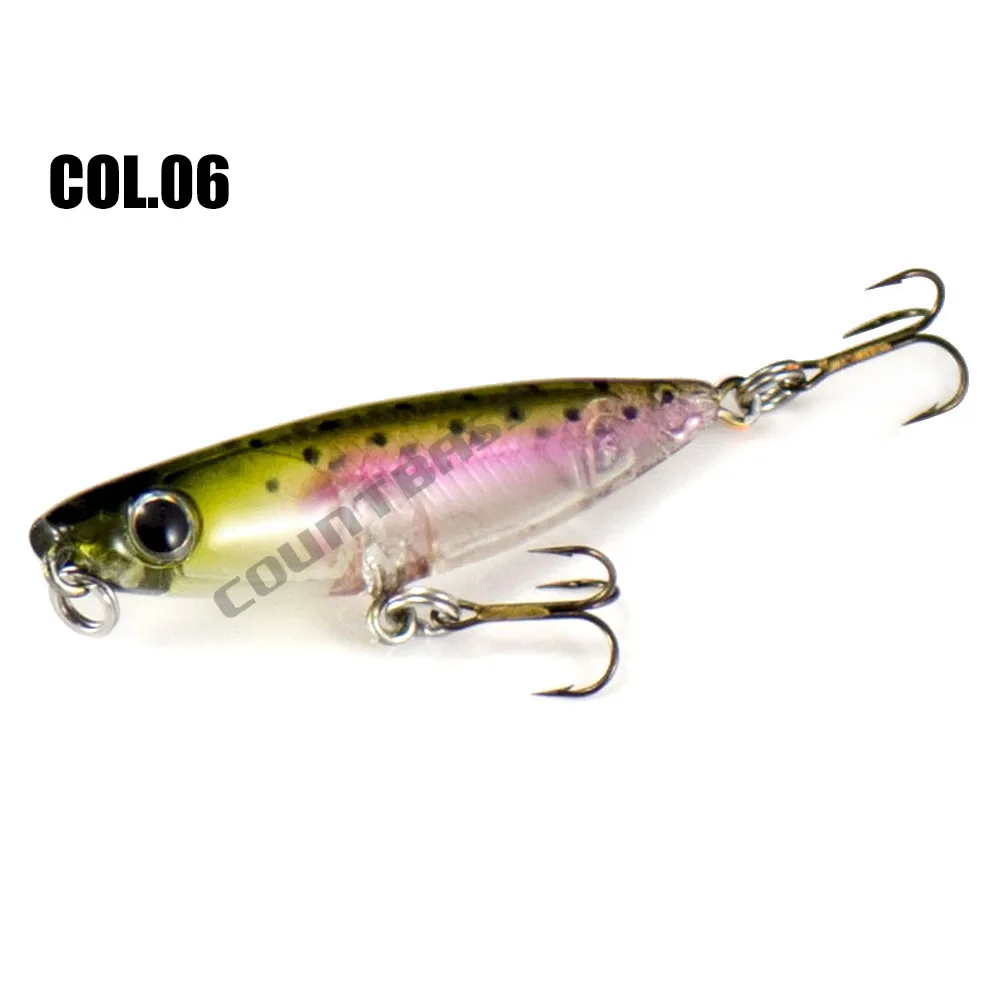 43mm 2g Countbass 작은 Topwater Wobbler 미끼 낚시용, 미니 배스 낚시 포퍼 마이크로 플러그, VMC 후크 9649 BZ 크기 12 포함