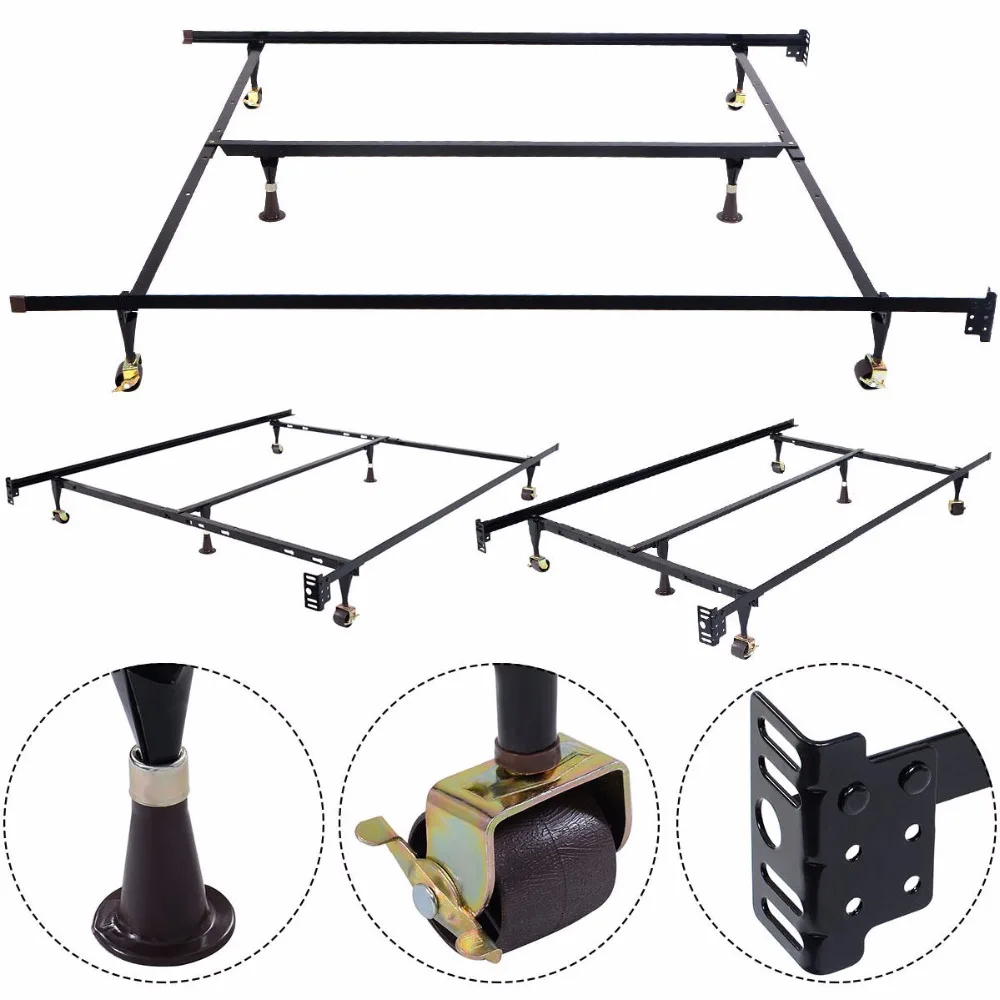 GOPLUS Metal Bed Frame Adjustable Queen Full Twin Size W/ Center Support HW51393
