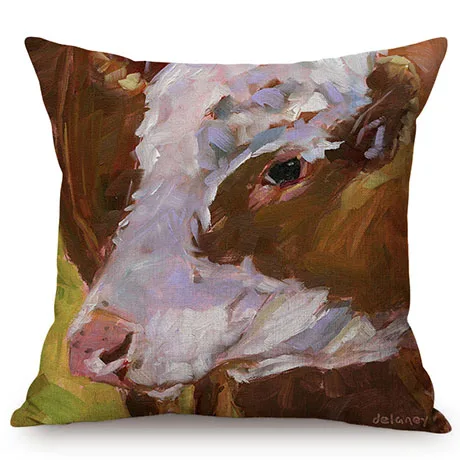 3D Cattle Cow European Style Oil Painting Art Farm Animal Print Home Decor Throw Pillow Case Cotton Linen Car Sofa Cushion Cover K90-8