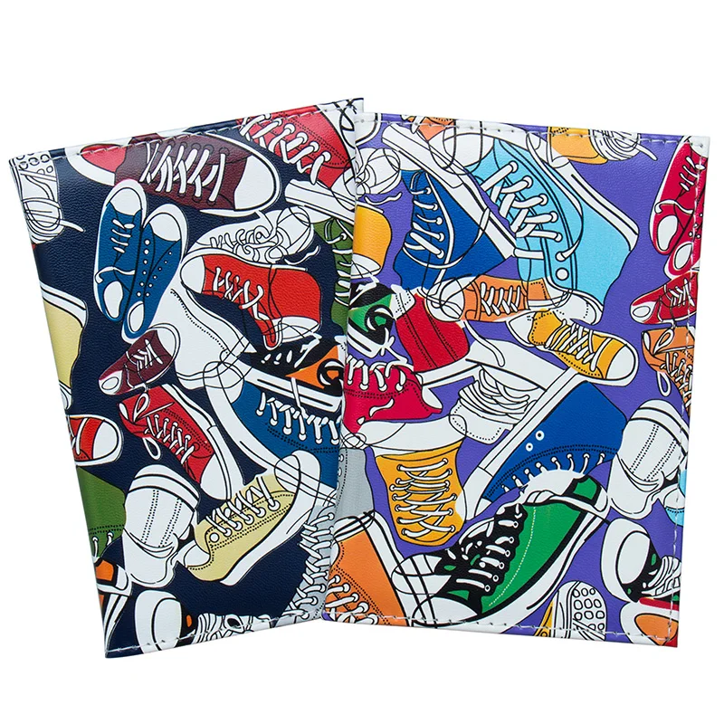 

Colorful Print Canvas Shoes Passport Cover Fashion PU Leather Passport Holder Credit Card Holder For Kids Men Women