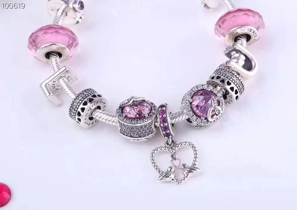 

925 Sterling Silver Original Copy 1:1 Fashionable Silver Charms Bracelet Bangle For Women's Crystal Beads Fit Bracelets Jewelry