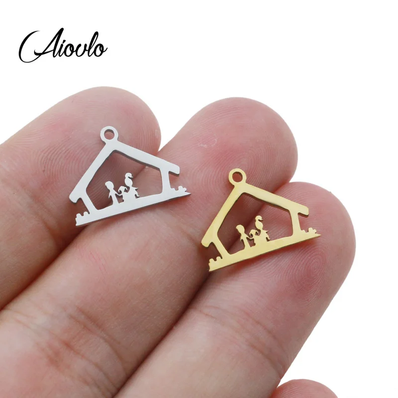 

Aiovlo 5pcs/lot Stainless Steel Three People Family Pendant Charms for DIY Earring Bracelet Findings Crafts Jewelry Making