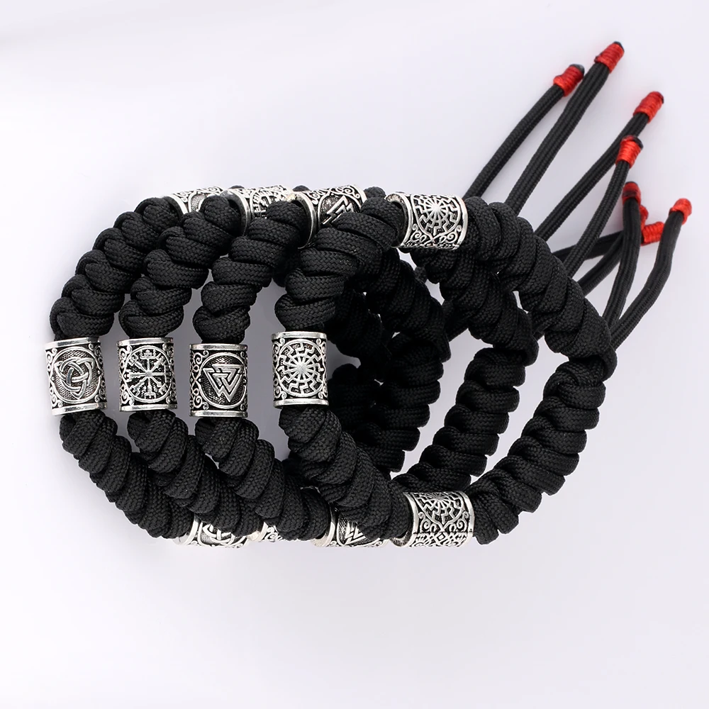 

Viking Runes Beads Paracord Bracelet Black Rope Braided Bracelets Bangles For Men Jewelry Gift