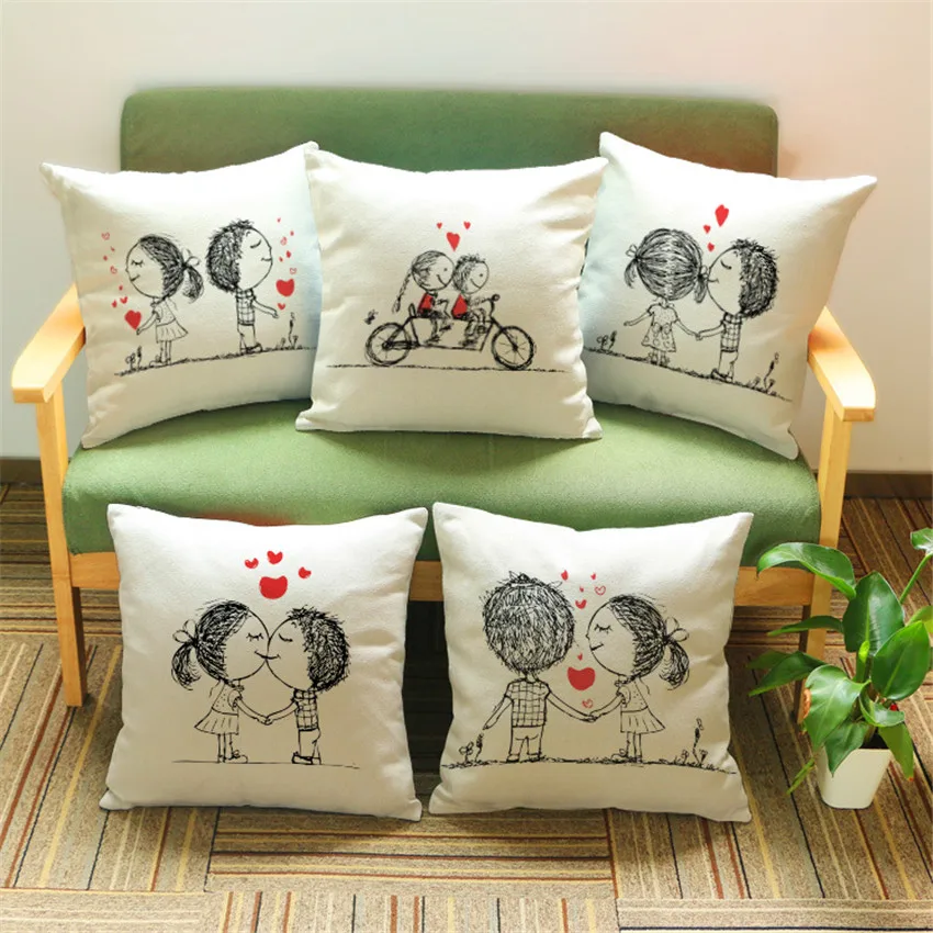 Sweet Couple Cushion Cover Home Decorative Pillows Case