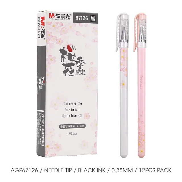M&G Sakura Pink Cute Kawaii Gel Pen Set Black Gel Ink Pens 0.5mm 0.38mm Retractable for school supplies gelpen stationery roller 12 Pcs Gel Pen 1